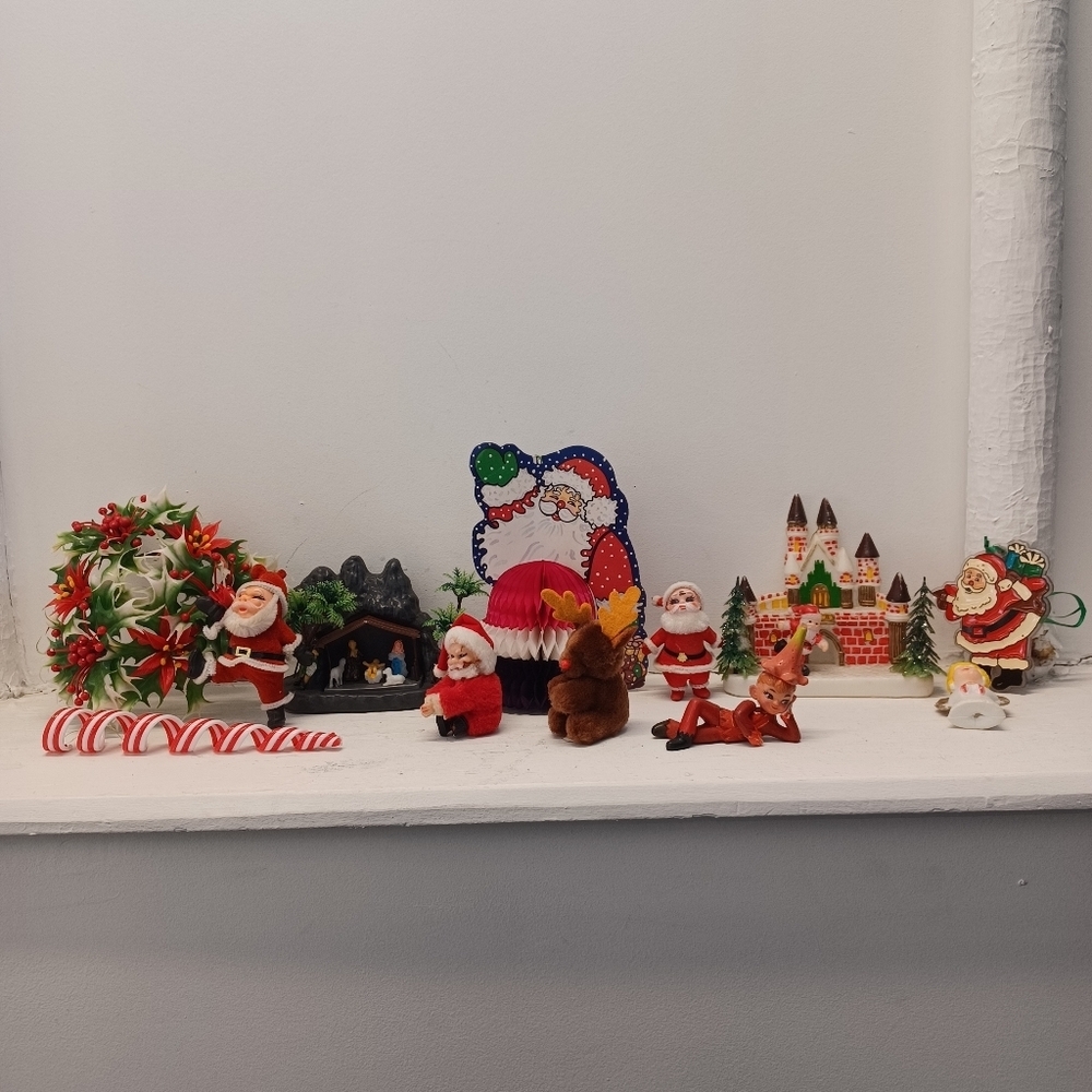 Vintage Christmas Plastic Holiday Ornaments Tree Decoration Bundle